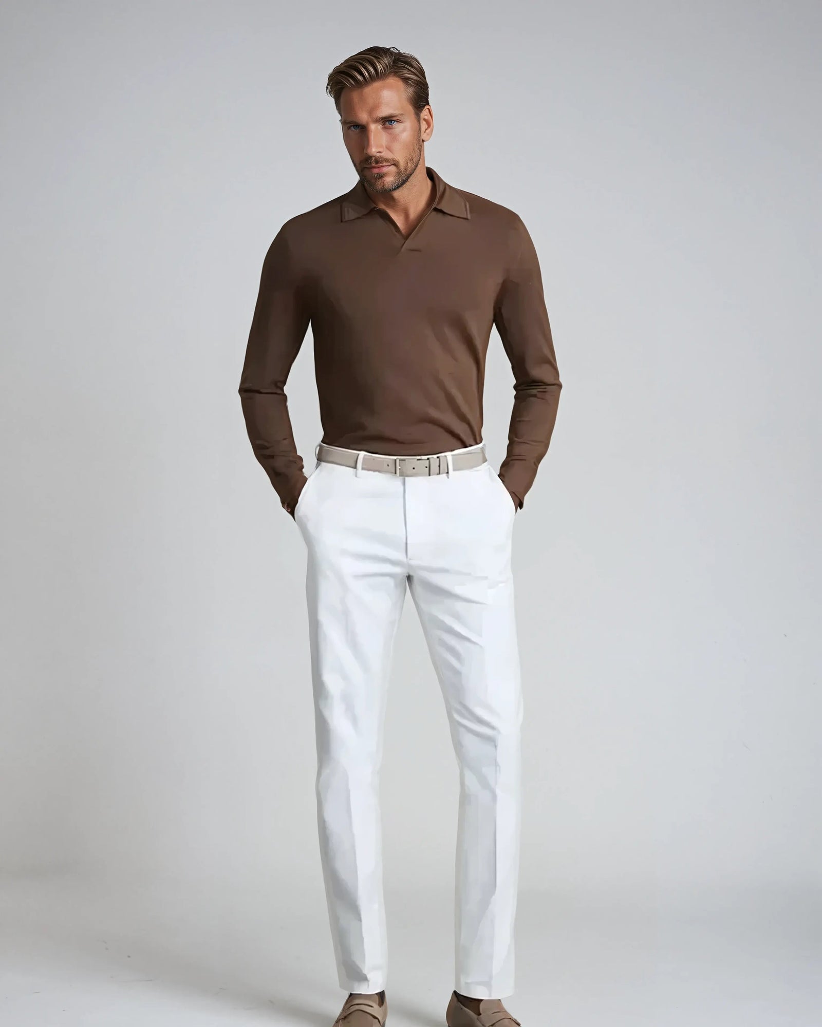 Herre Poloshirt Langermet Minimalistisk Uten Knapper 2