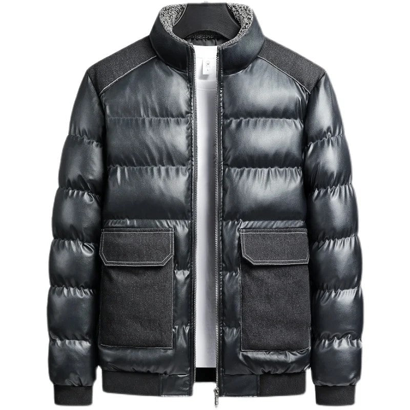 Herre Pufferjakke Med Denim Detaljer Moderne Design 5