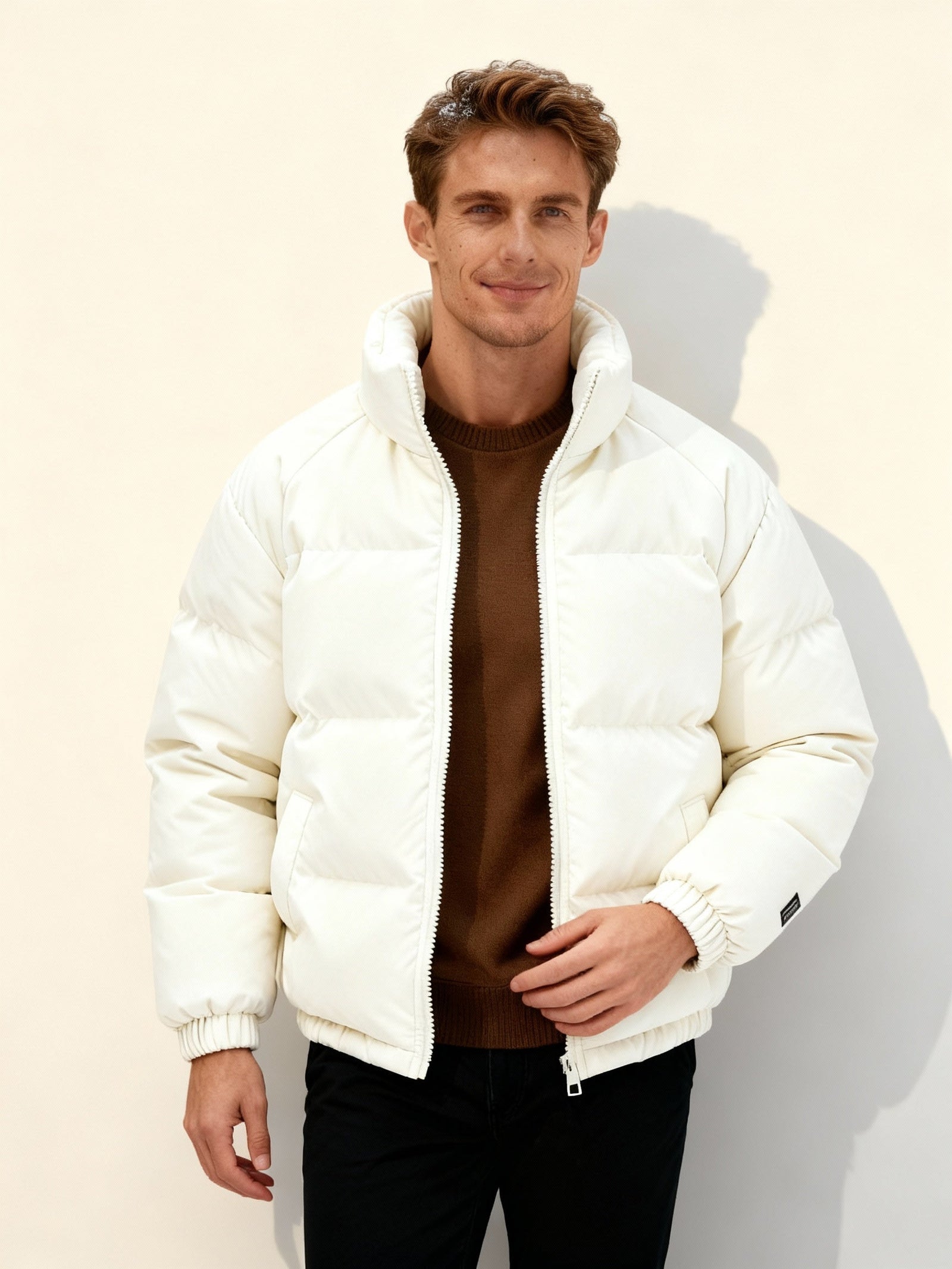 Herre Pufferjakke med Fleecefôr Moderne Streetwear 3