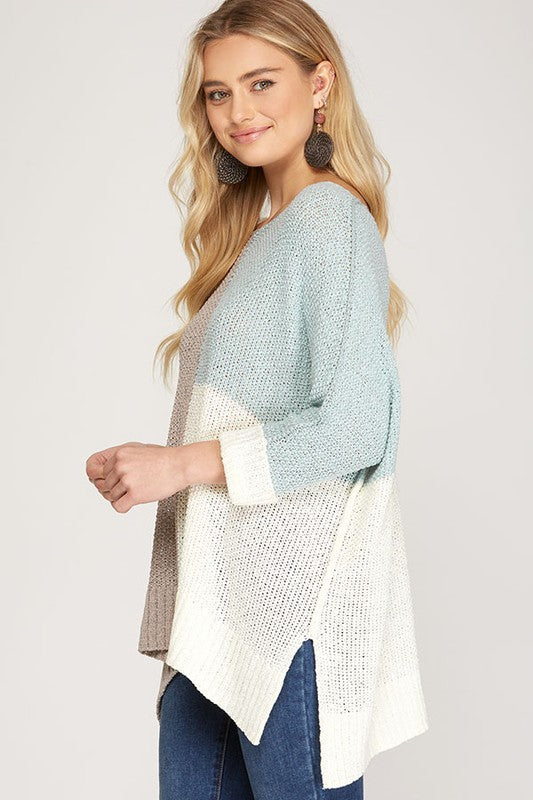 Herre Pullover Fargeblokk Strikket Grå/Blå 1