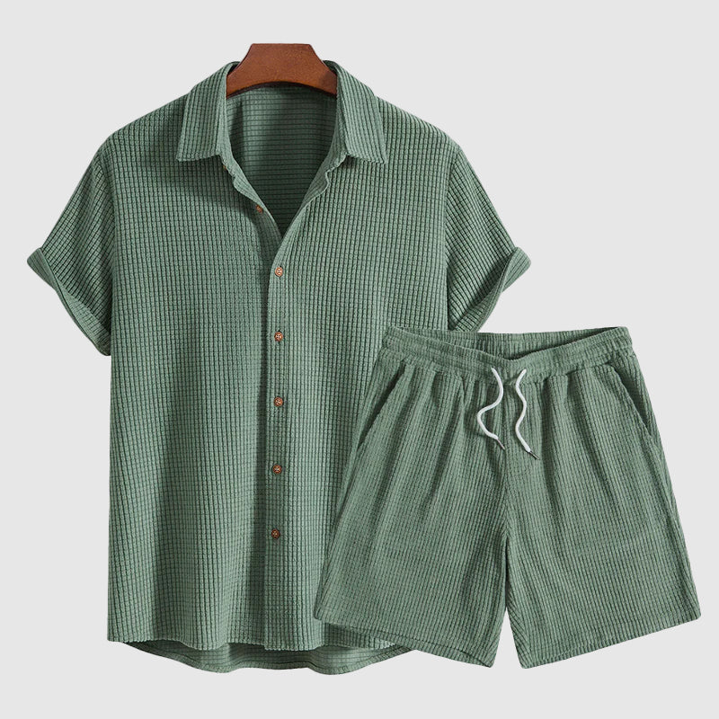 Herre Sett med Kortermet Skjorte og Shorts Avslappet Stilig 1