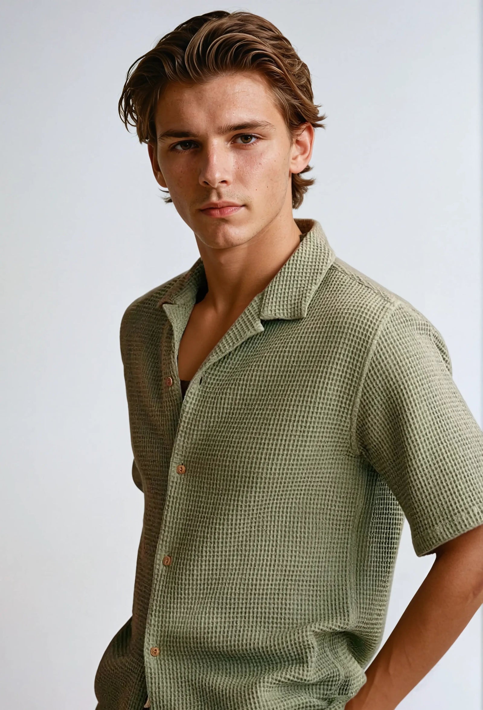 Herre Skjorte Casual Vaffelstrikket Design 2