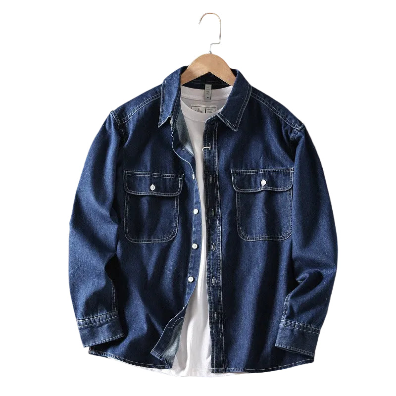Herre Skjorte Denim Retro Stil Avslappet 0