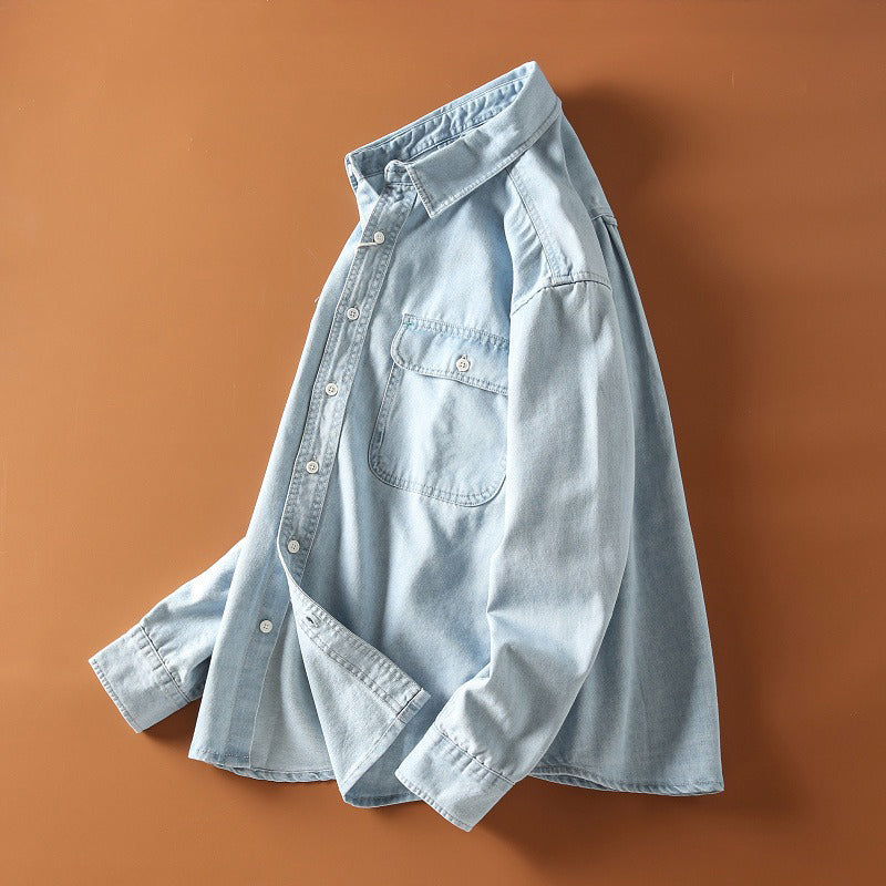 Herre Skjorte Denim Retro Stil Avslappet 3