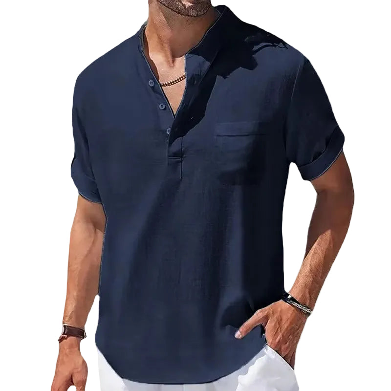 Herre Skjorte Henley med Korte Ermer Uformell Stil 0