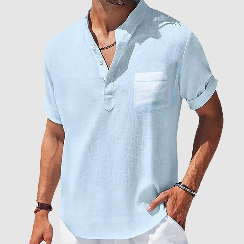 Herre Skjorte Henley med Korte Ermer Uformell Stil 1