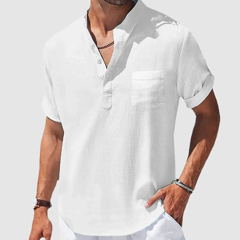 Herre Skjorte Henley med Korte Ermer Uformell Stil 2