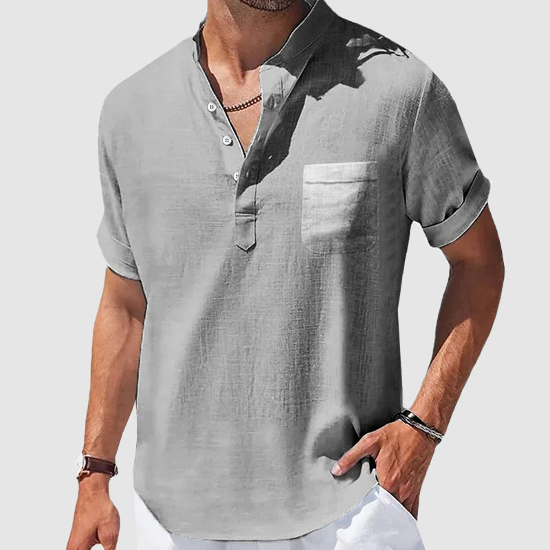 Herre Skjorte Henley med Korte Ermer Uformell Stil 3