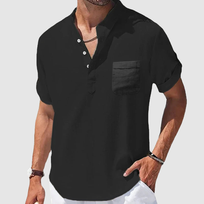 Herre Skjorte Henley med Korte Ermer Uformell Stil 4
