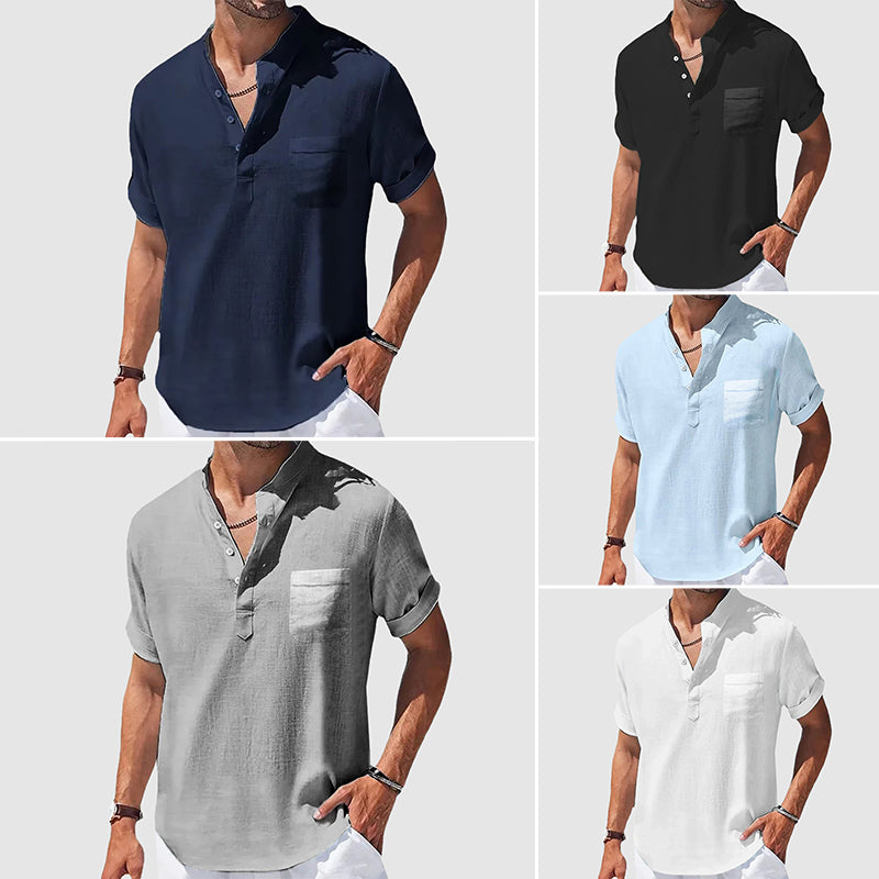 Herre Skjorte Henley med Korte Ermer Uformell Stil 5