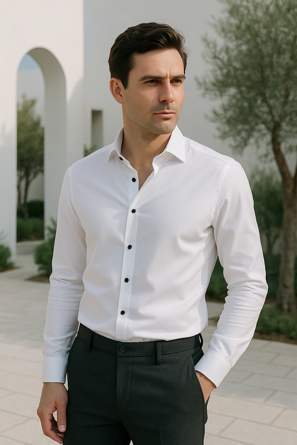Herre Skjorte Smart Casual Slim Fit Stretch Stoff 2