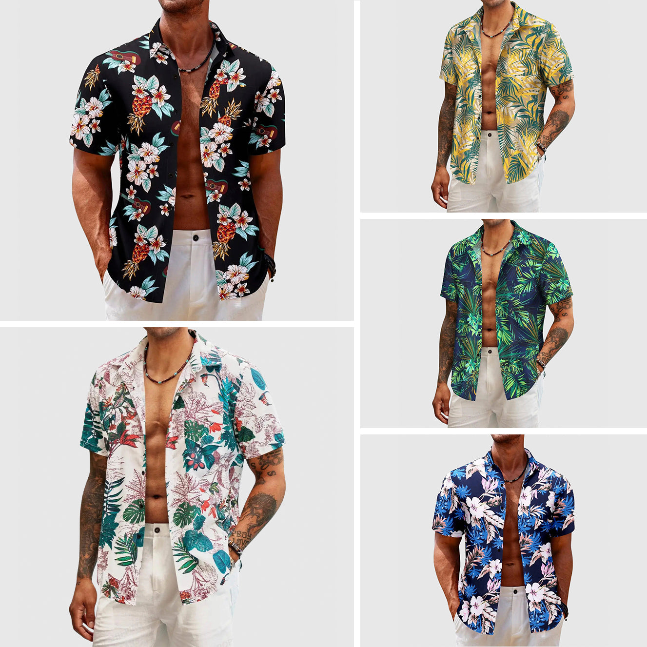 Herre Skjorte Tropisk Blomstertrykk Avslappet Stil 5