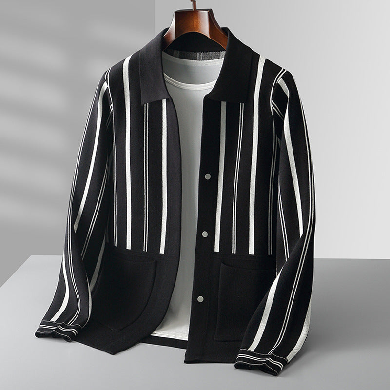 Herre Strikket Cardigan med Striper 0