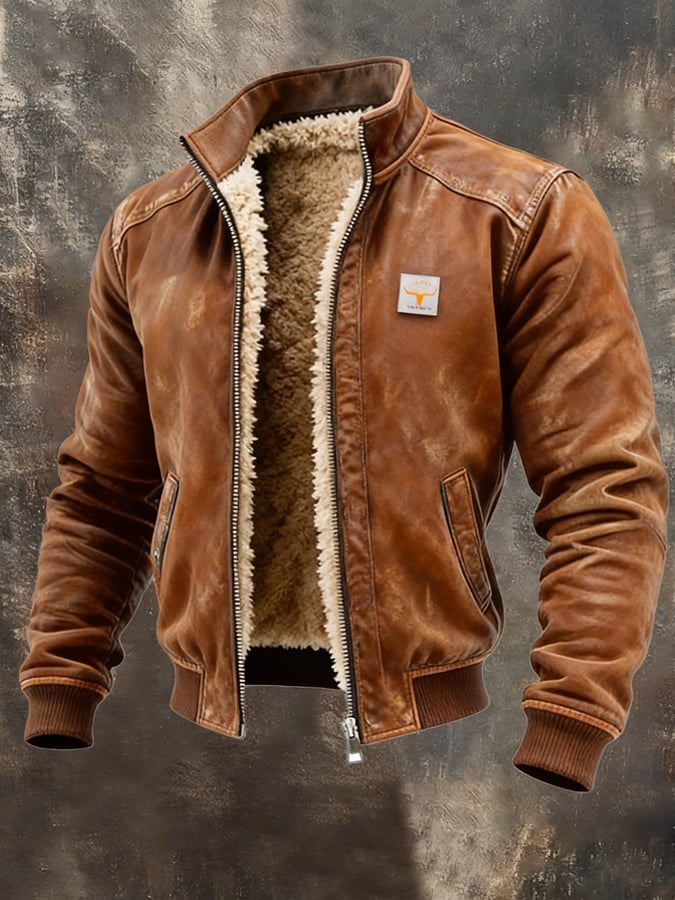 Herre Termisk Skinnjakke Vintage Stil 1