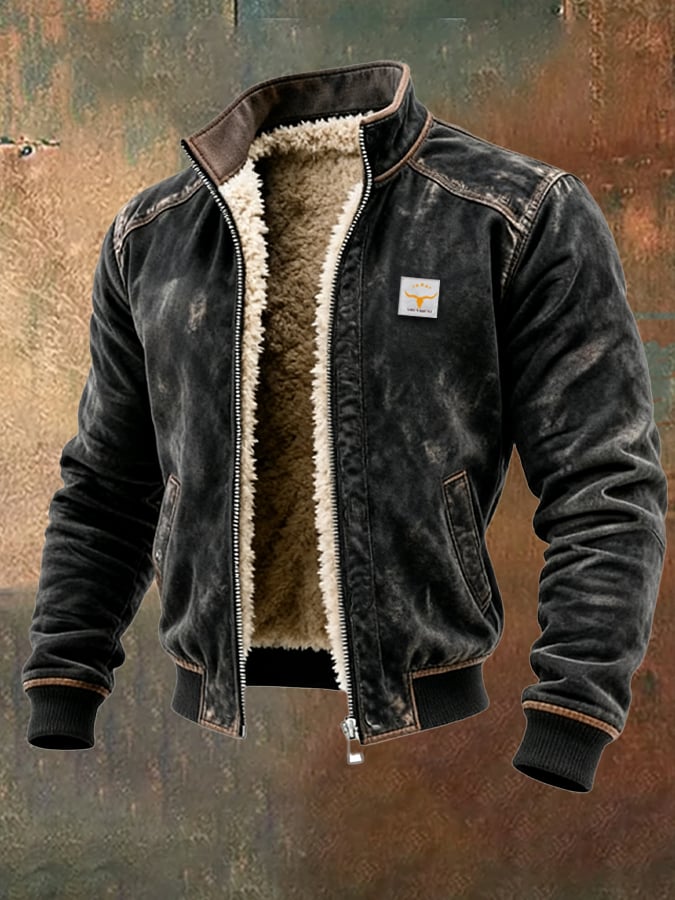 Herre Termisk Skinnjakke Vintage Stil 4