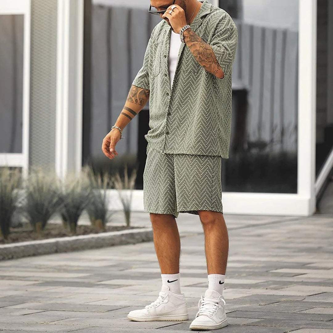 Herre Todelt Sett Kortermet Skjorte og Shorts Mønstret Design 2