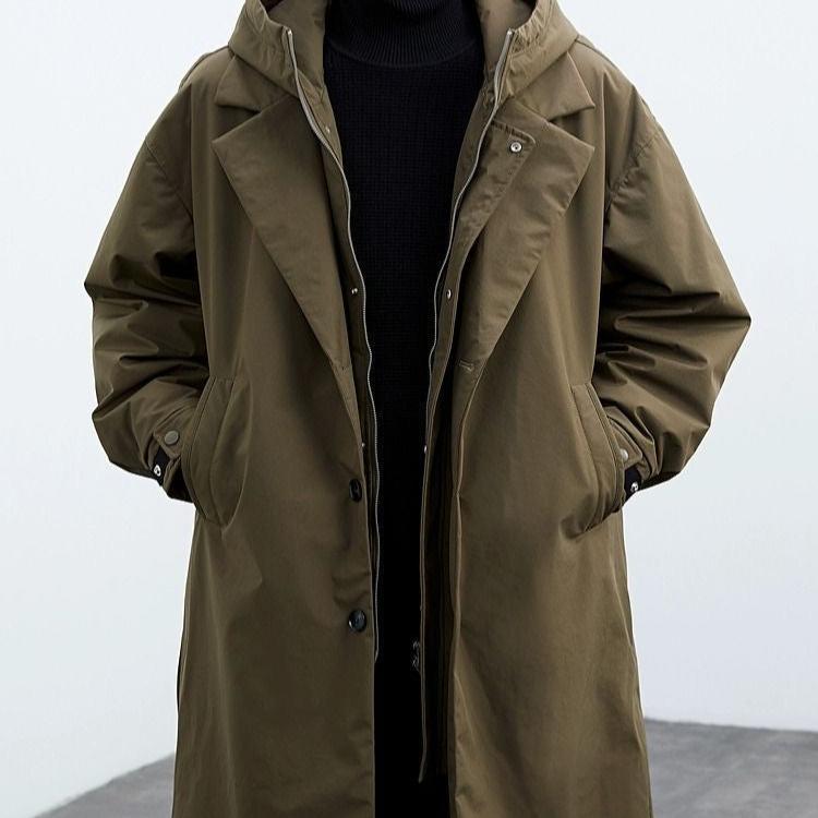Herre Trenchcoat med Hette i Pluss Størrelse 2