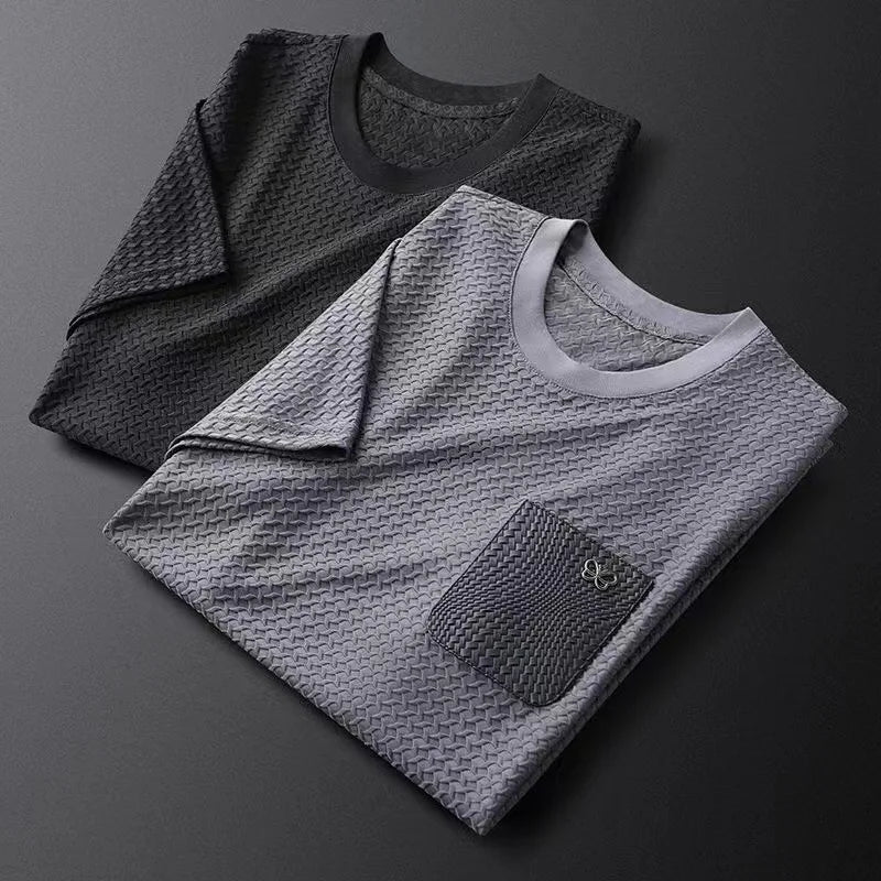 Herre Vaffelstrikket Jacquard-skjorte Tettsittende 7