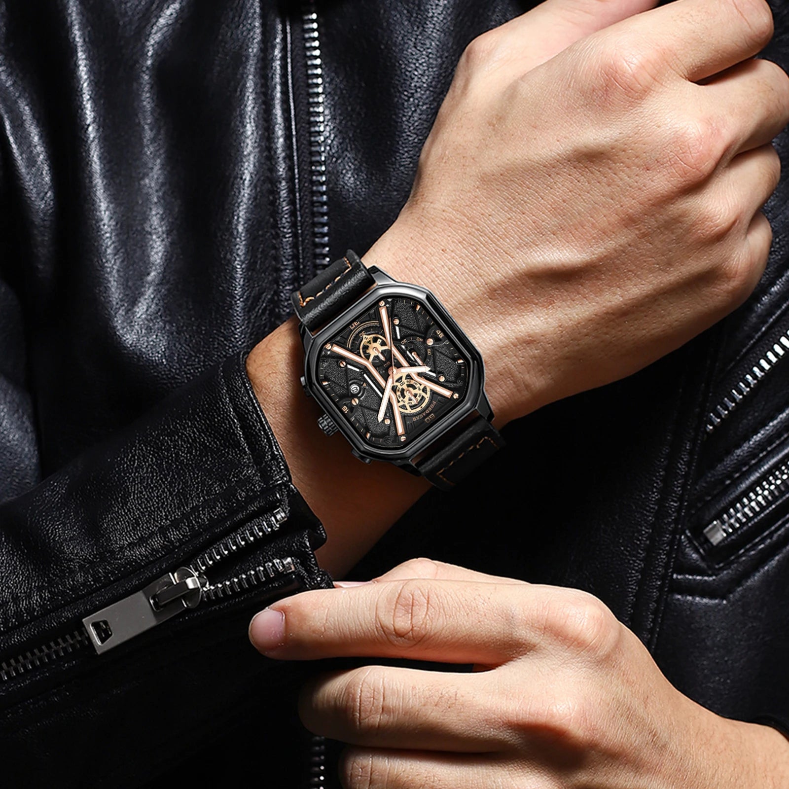 Herreklokke Skeleton Chronograph Stilfull Design Vannavstøtende 4