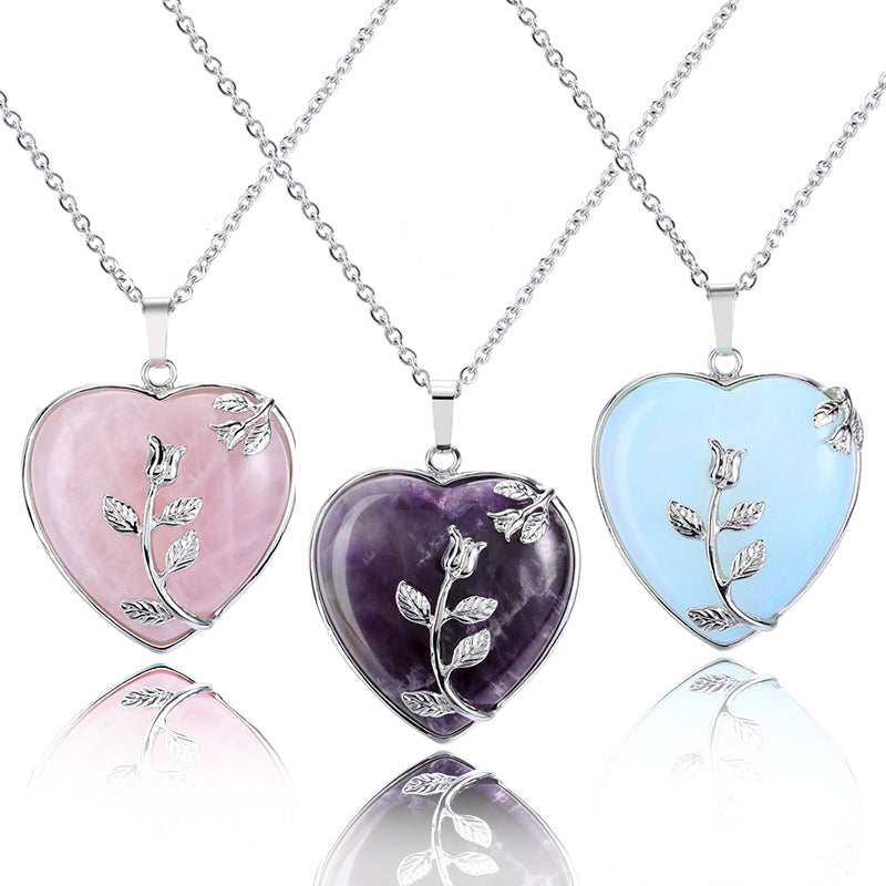 Hjerteformet Halskjede i Rose Quartz for Damer 1