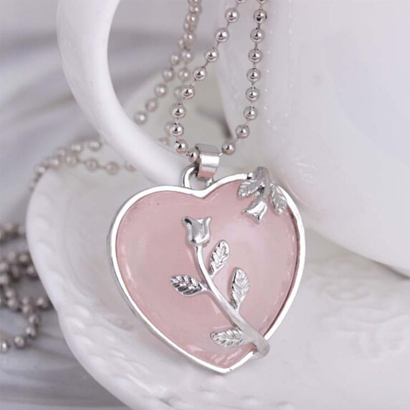 Hjerteformet Halskjede i Rose Quartz for Damer 4