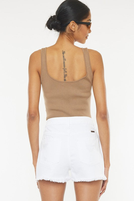 Høy Midje Frayed Hem Shorts 4