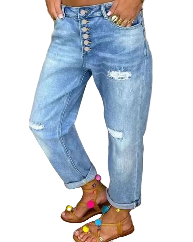 Kvinners Baggy Jeans Løs Passform 100% Bomull-1