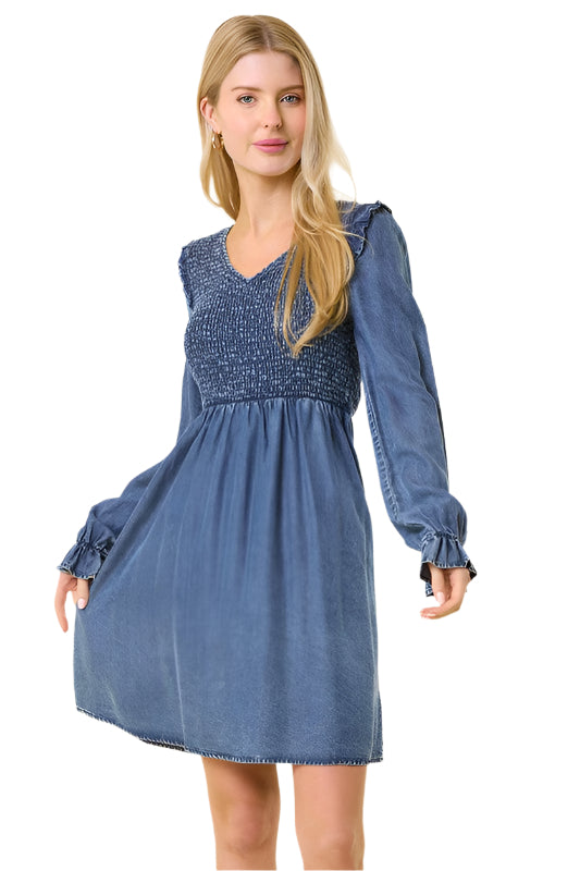 Kjole for kvinner Mini V-hals Smocked Denim 0