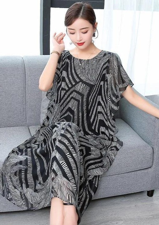 Kjoler Dame Kaftan O-hals Chiffon Sommerkjole med Trykk 2