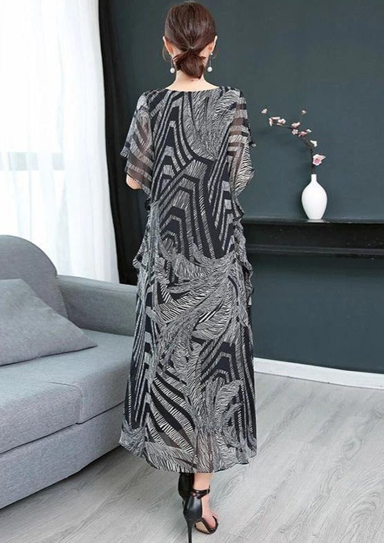 Kjoler Dame Kaftan O-hals Chiffon Sommerkjole med Trykk 4