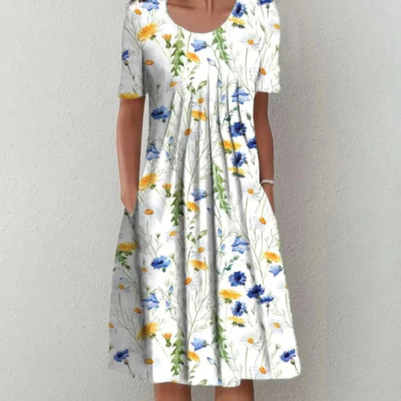 Kjoler Dame Midi Kjole med Blomsterdesign og Korte Ermer 1