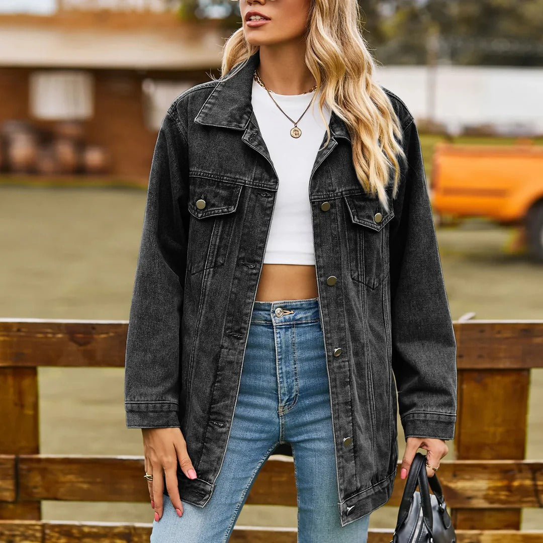 Klassisk Denimjakke for Damer med Vintage Stil 1