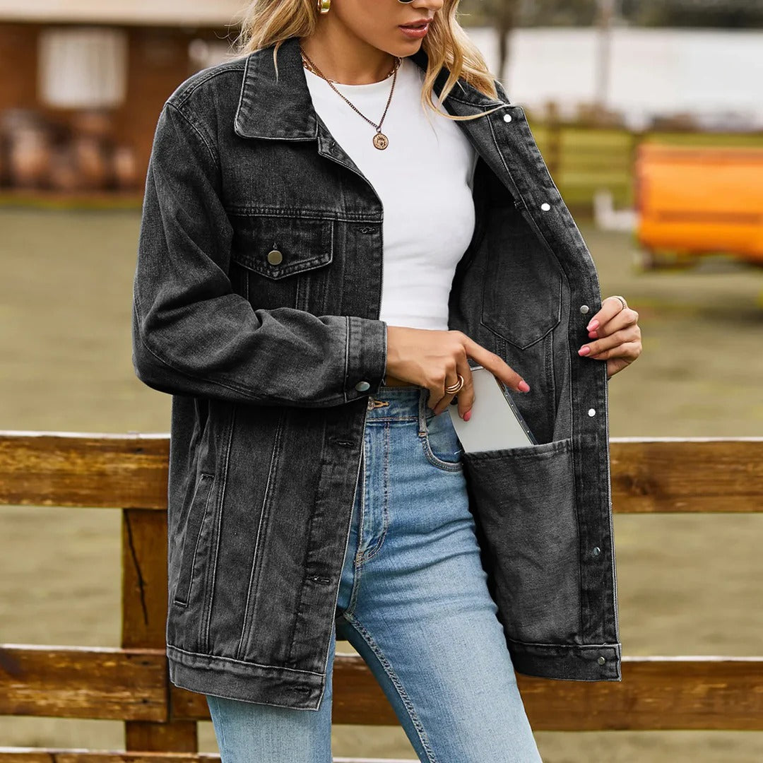 Klassisk Denimjakke for Damer med Vintage Stil 2