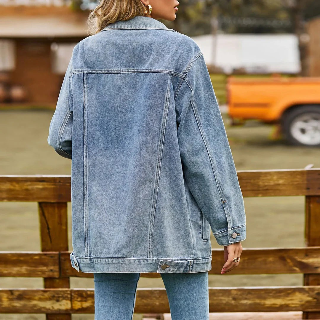 Klassisk Denimjakke for Damer med Vintage Stil 3