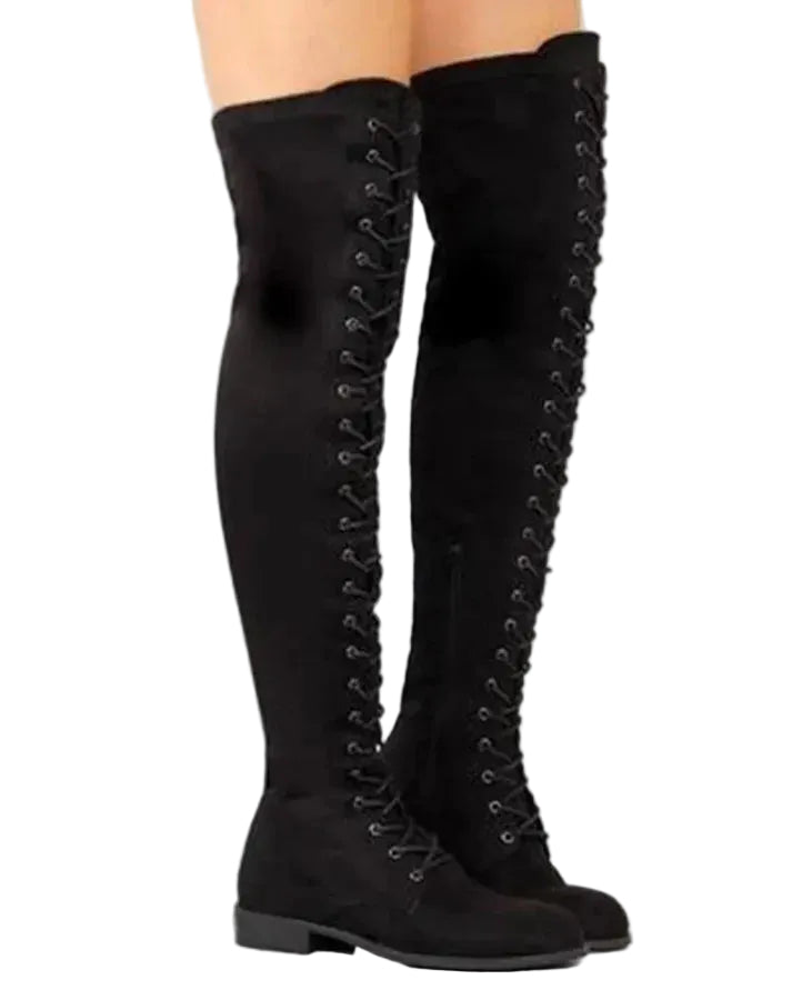Knelange Støvler med Snøring for Damer Stilige Høye Støvler 1
