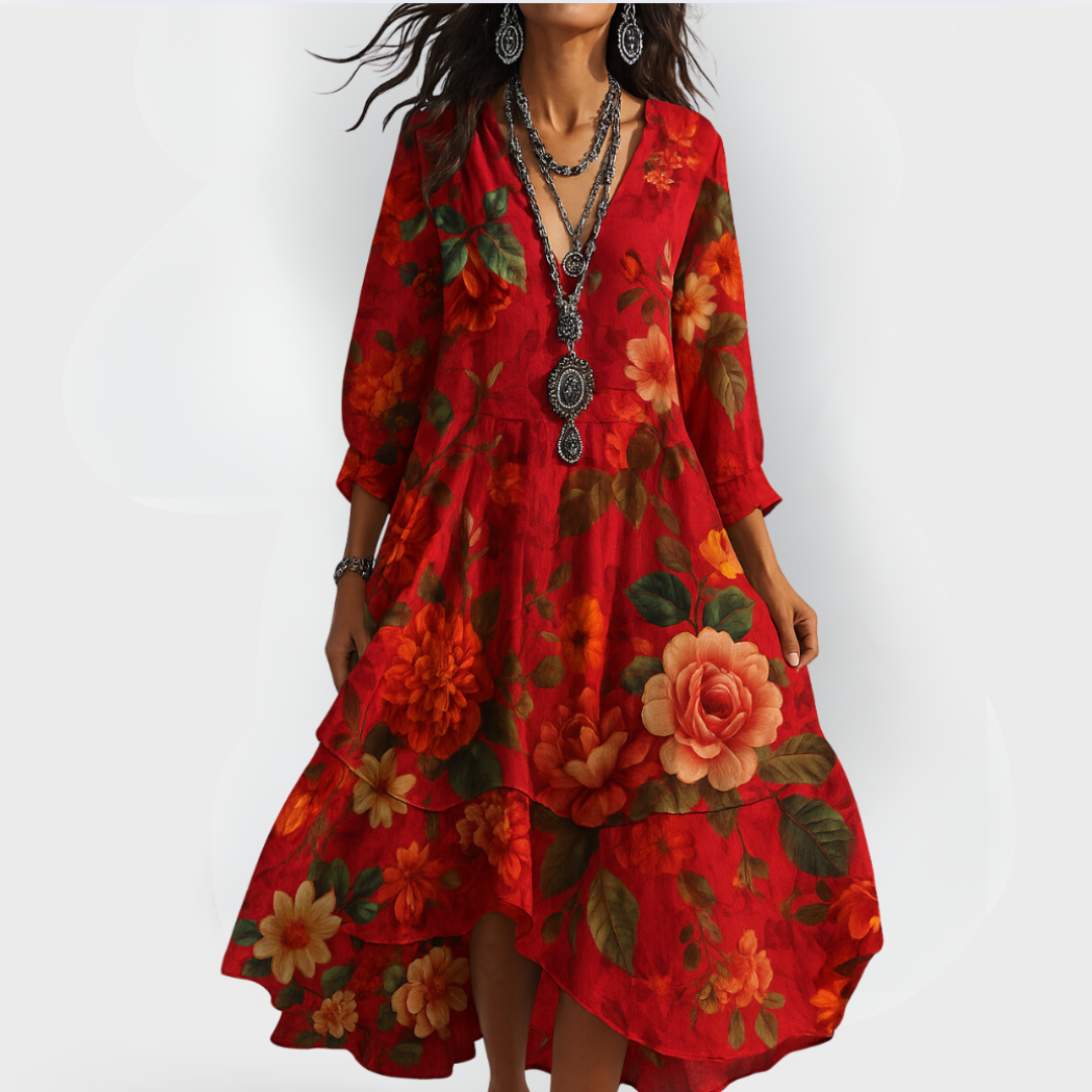 Kvinne Boho Sommerkjole V-hals 1