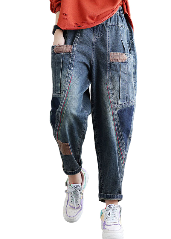 Kvinne Denim Bukser med Lommer og Patchwork 0