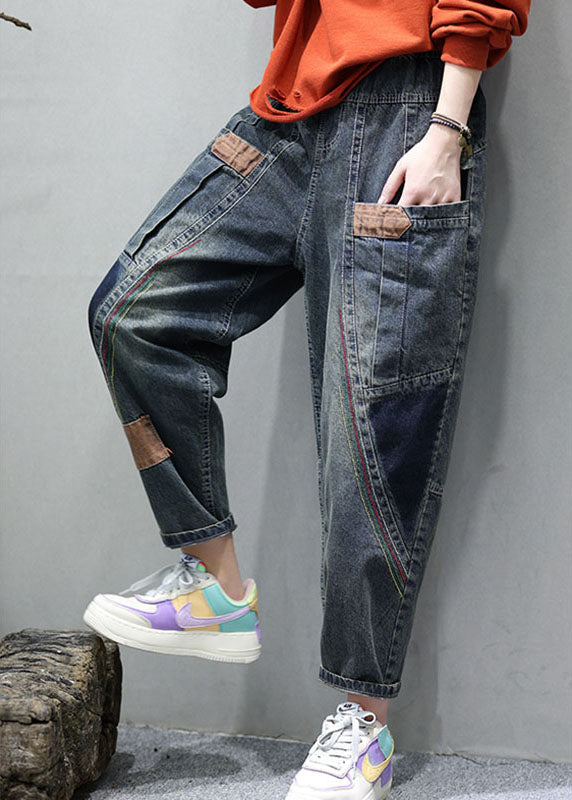 Kvinne Denim Bukser med Lommer og Patchwork 3