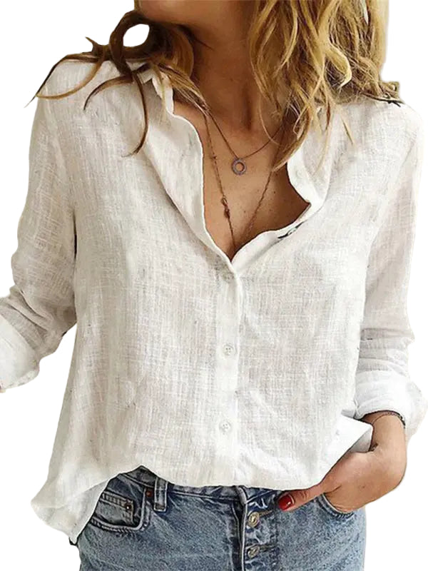 Kvinne Loose Long Sleeve Lin Skjorte 0