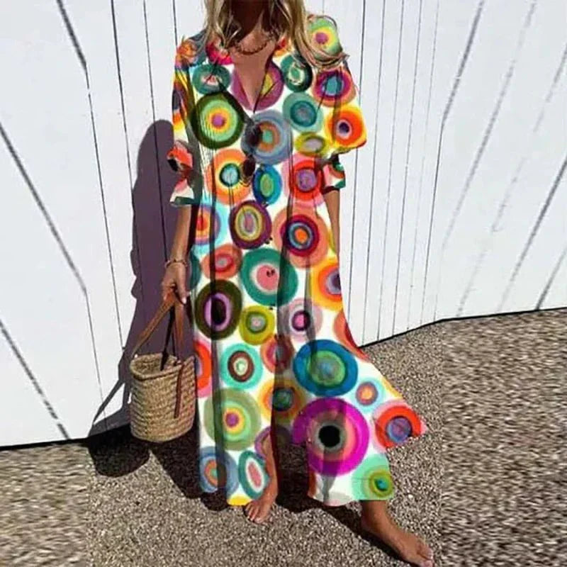 Kvinne Maxi Kjole Boho Stil Lett Pustende Materiale 7