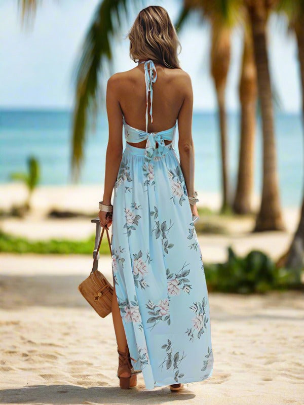 Kvinne Maxi Kjole Halterneck Chiffon Blomsterprint 4