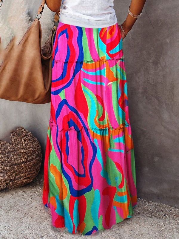 Kvinne Maxi Skjørt Bohemsk Høy Midje Løs Polyester 7