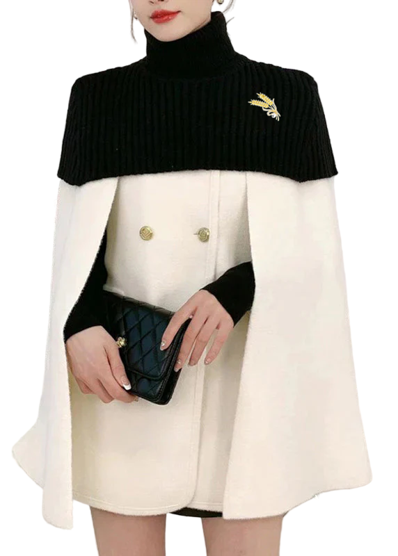 Kvinne O-Hals Strikket Cape og Ullfrakk To-delt Sett 1