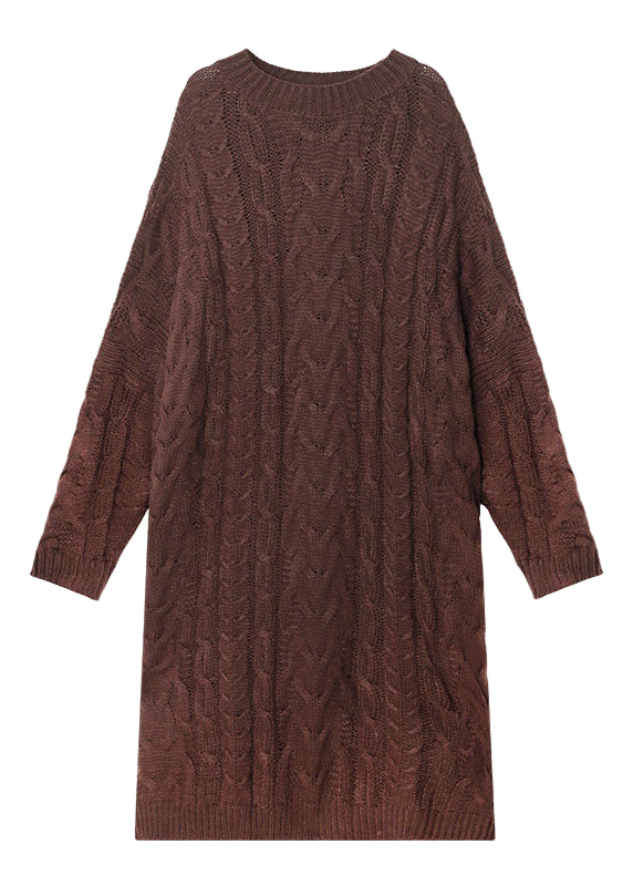 Kvinne O-Hals Strikket Kjole med Jacquard Mønster 4