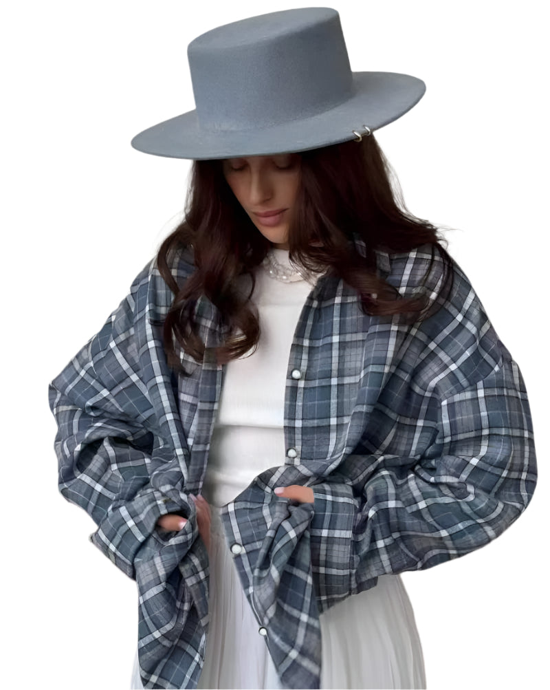 Kvinne Oversized Skjorte Rutete Design 0