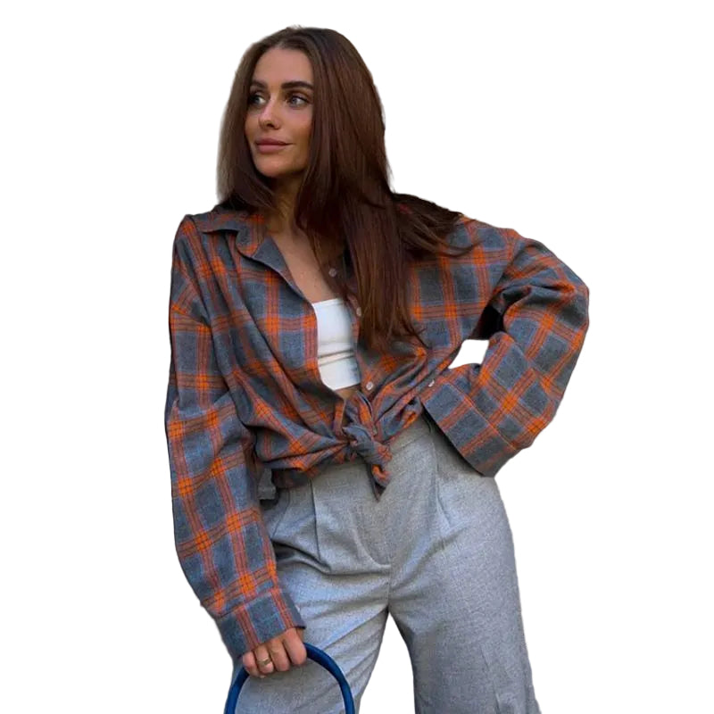 Kvinne Oversized Skjorte Rutete Design 2
