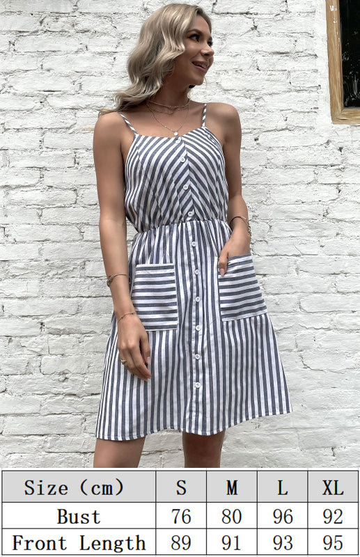 Kvinne Slip Dress Grå Stripet Bomull Lin 5