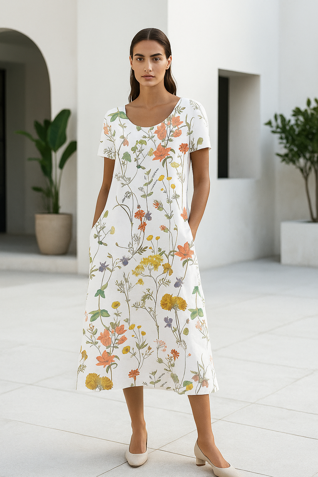 Kvinne Sommerkjole Korte Ermer Blomsterprint 1