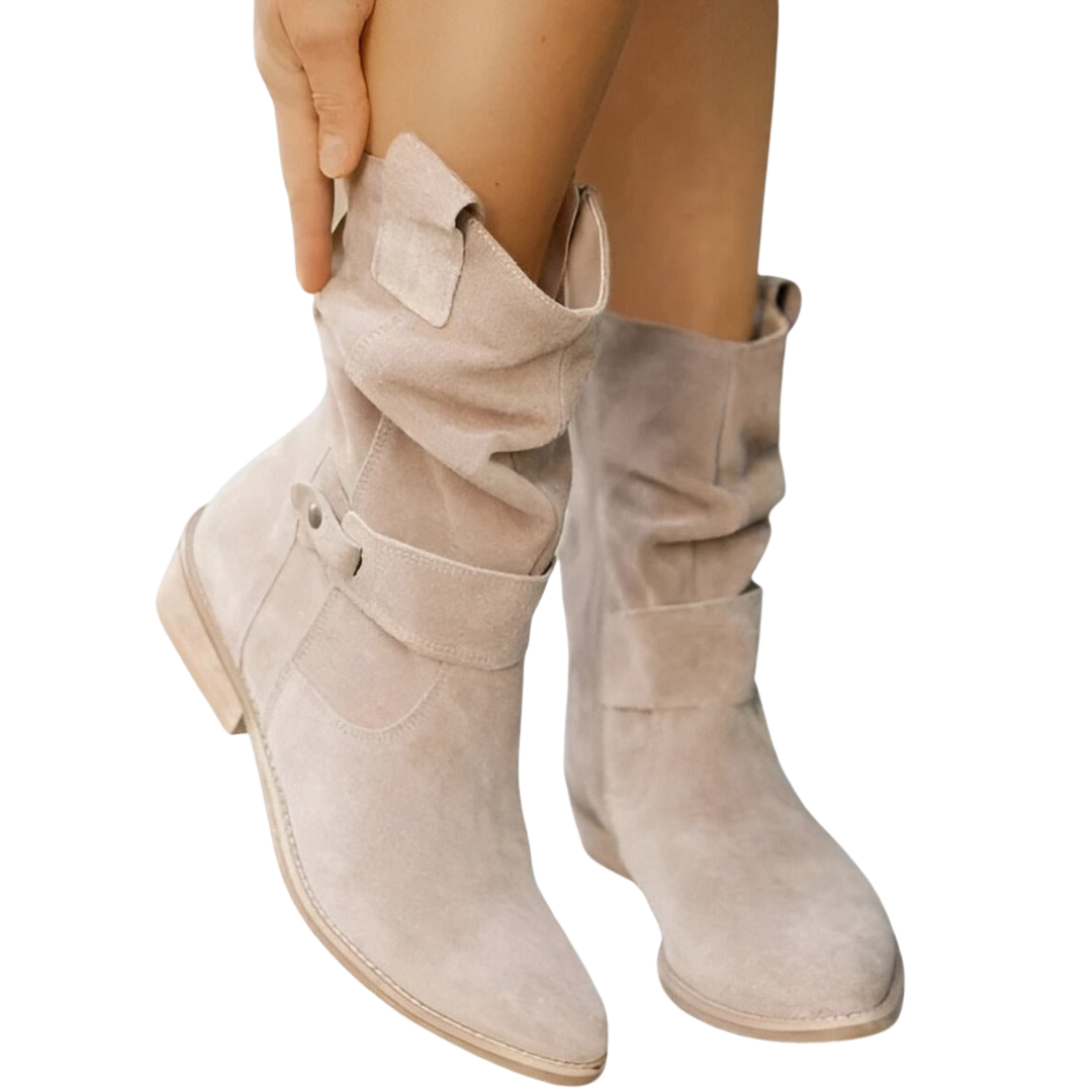 Kvinne Støvler Rund Tå Lav Hæl Kunstig Semsket Skinn