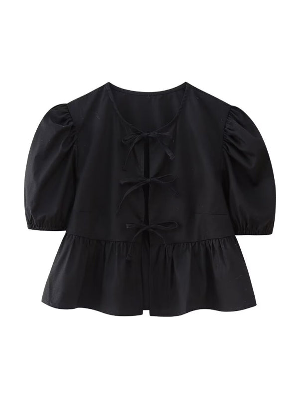 Kvinne Strappy Puff Sleeve Skjorte i Polyester 10